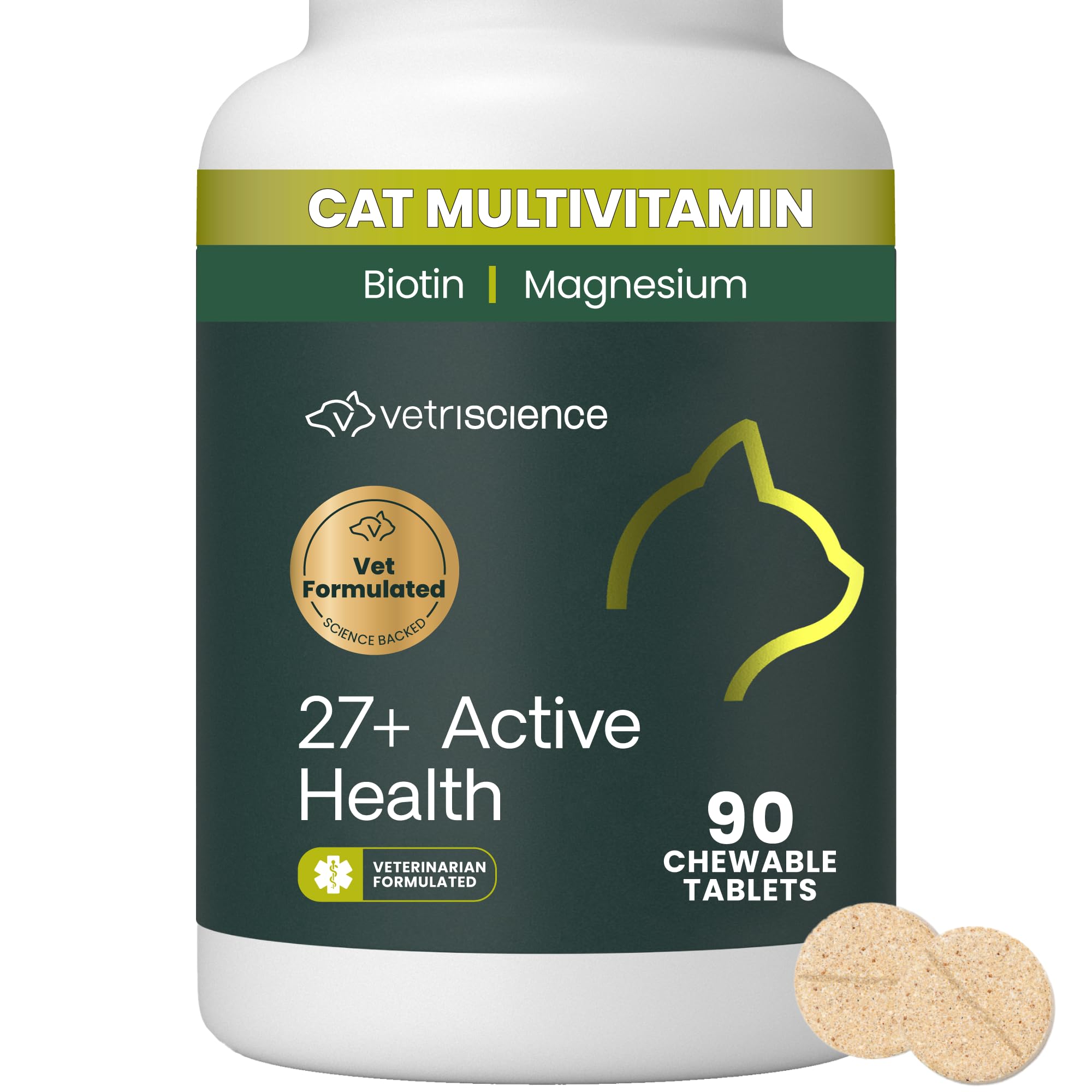 27+ Active Health Chewable Tablets, Nu Cat Daily Multivitamin for Cats and Kittens, Balanced Vitamins, Minerals and Antioxidants, Health and Wellness Support, Fish, 90 Count