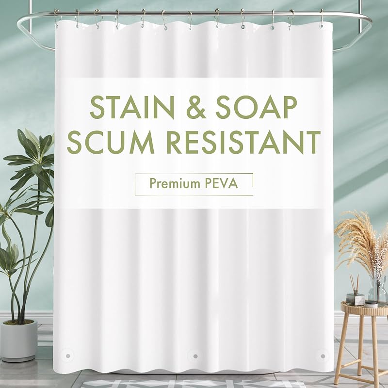 AmazerBath Shower Curtain Liner, 72x72 Plastic White Shower Curtain Liner, Cute Waterproof PEVA Shower Curtains, Lightweight Shower Curtains for Bathroom with Magnets and 12 Grommet Holes