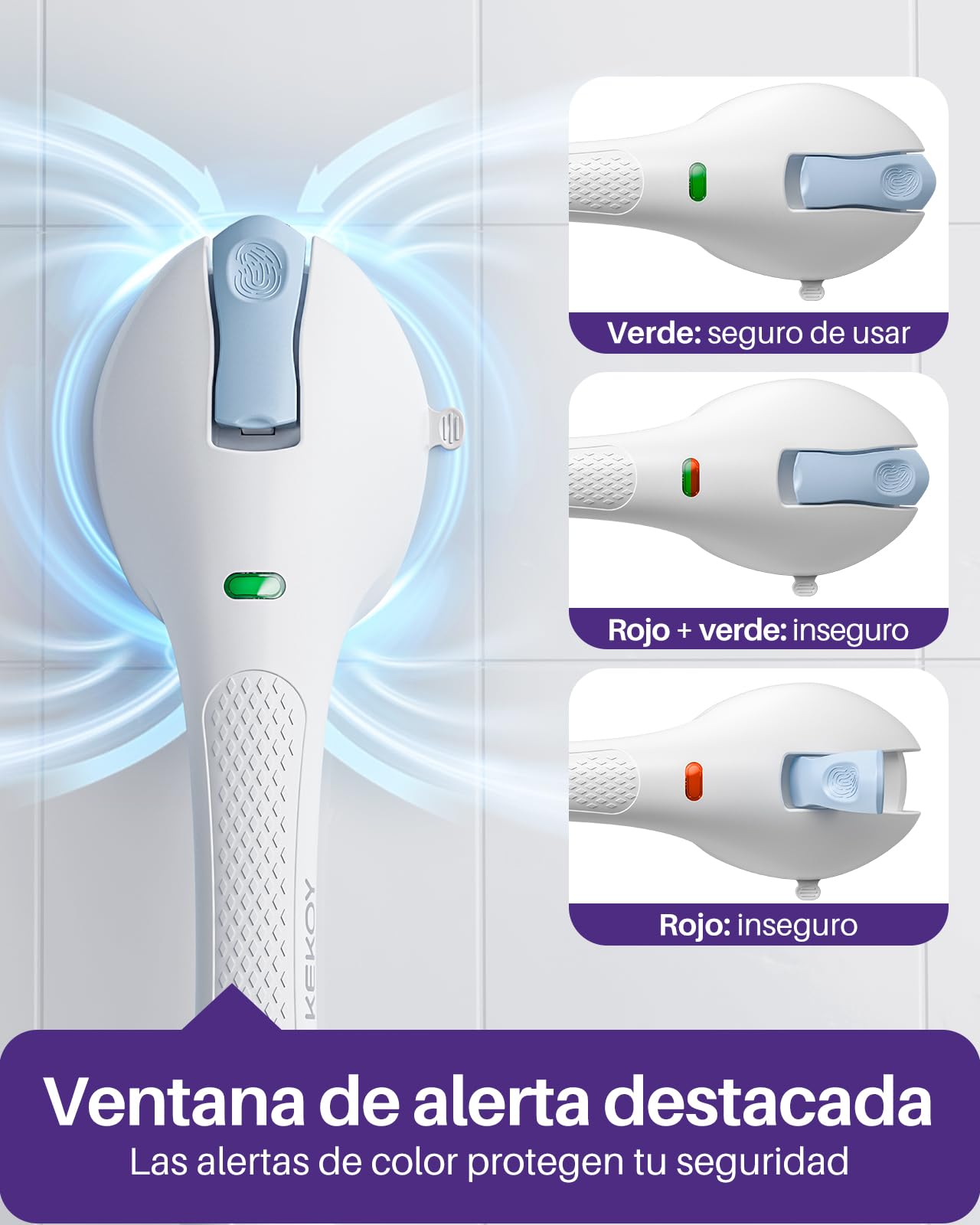 KEKOY Agarraderas Baño para Mayores con Indicador, Agarrador Ducha para Personas Mayores y con Discapacidades – Asidero de Ducha Seguro y Resistente, Sin Taladrar y Desmontable (Azul*1, 44.5 cm)