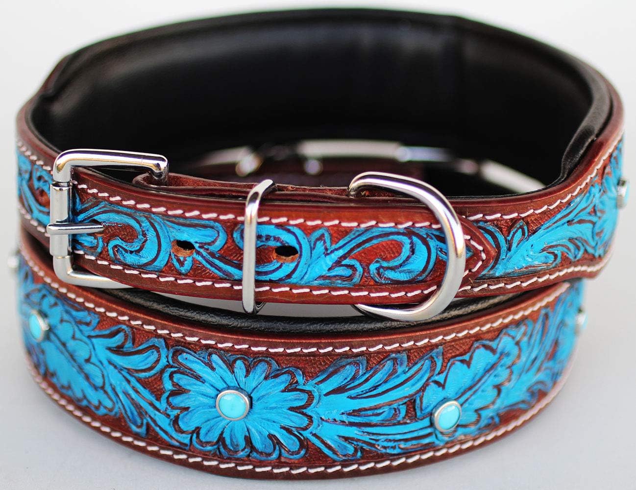 Large Dog Puppy Collar Genuine Cow Leather Padded Canine 6032