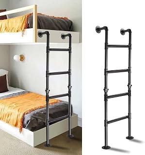 4.8FT/146cm Bunk Bed Ladder, Wall to Floor-Mounted Basement Window Well Egress Ladder, Wrought Iron Loads 330lbs, Indoor Outdoor 4-Rung, for Home Library Attic Loft Dorm Deck