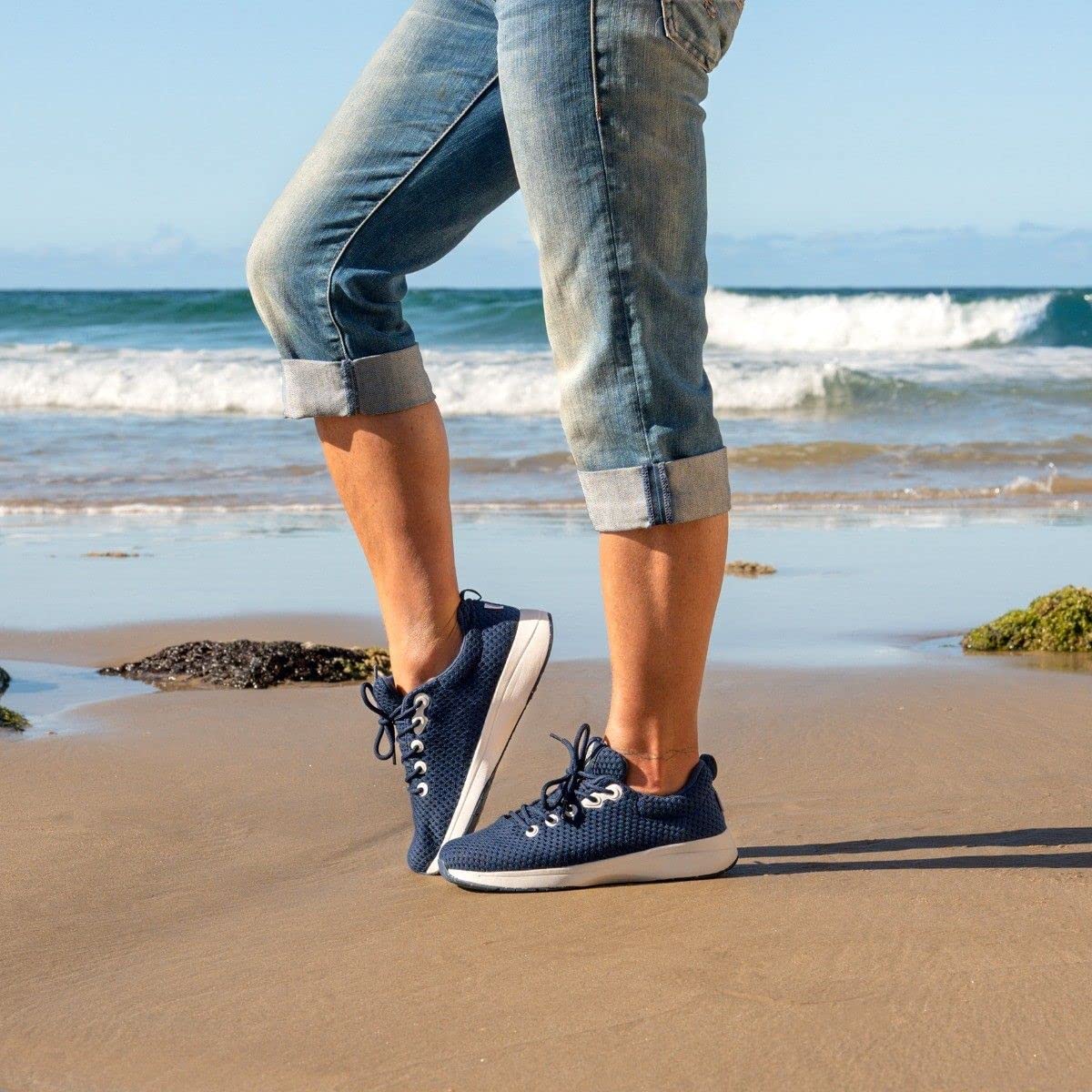 Green Steps Navy Arch Support buty sportowe na co dzień wykonane z trwałych materiałów. Wygodne i wspierające, aby pomóc złagodzić ból stóp. UK 5/EU 38
