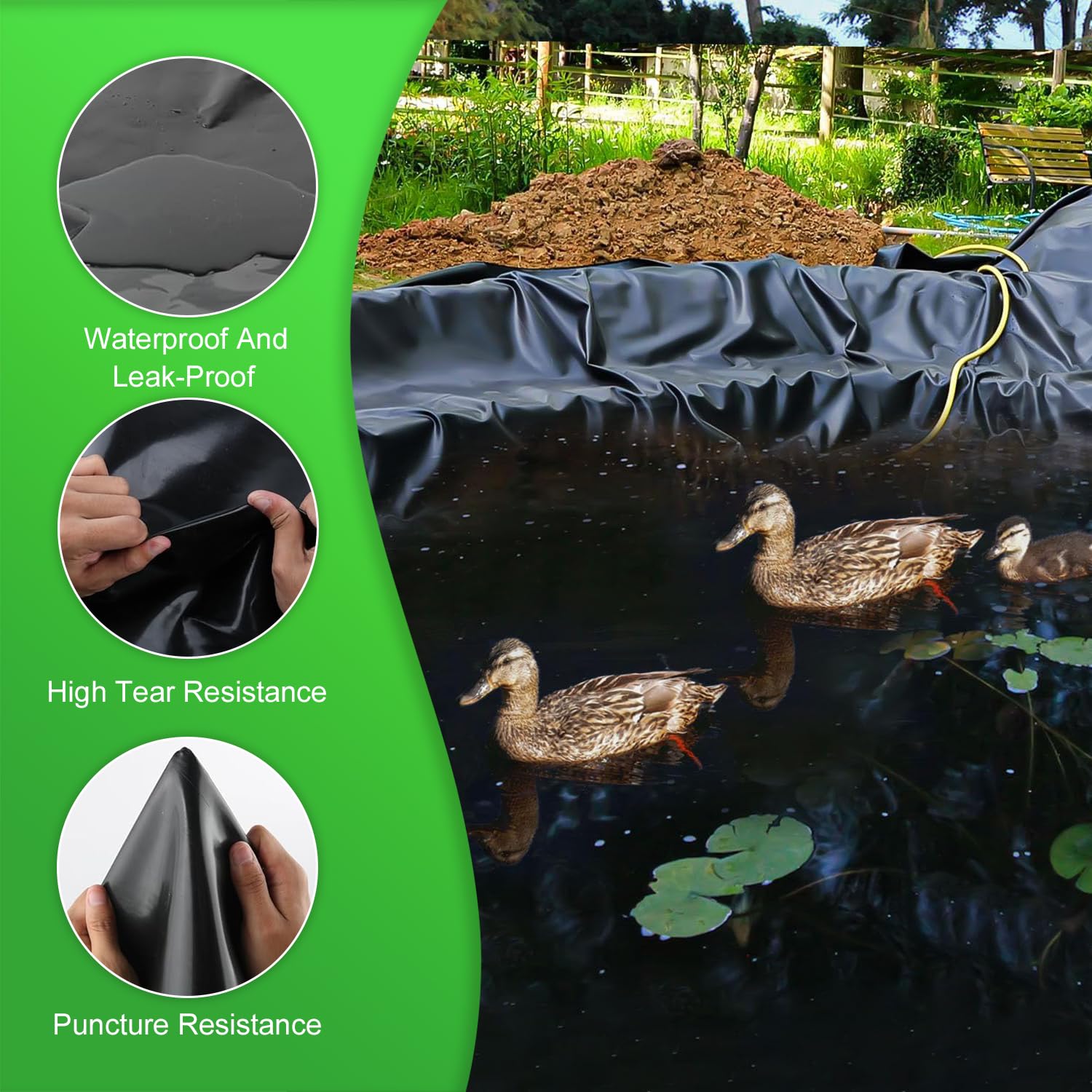 Bâche Pour Bassin 3x4m - Étanche, Noire, 0.2mm, Pour étang à Poissons, Fontaine Ou Récupération Eau