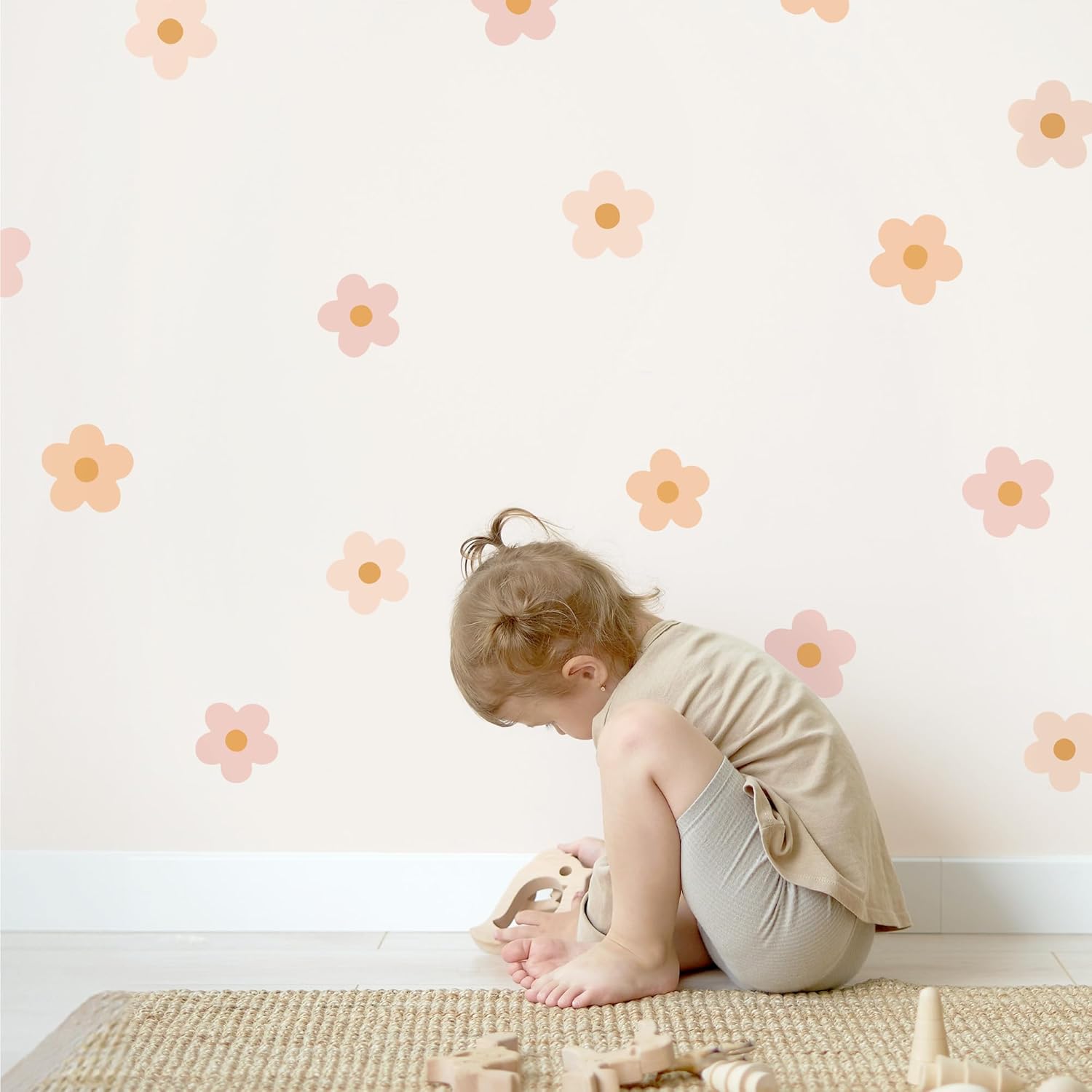 Teddylabels - Daisy Blush Pink - Calcomanías de Pared Florales Boho Removibles