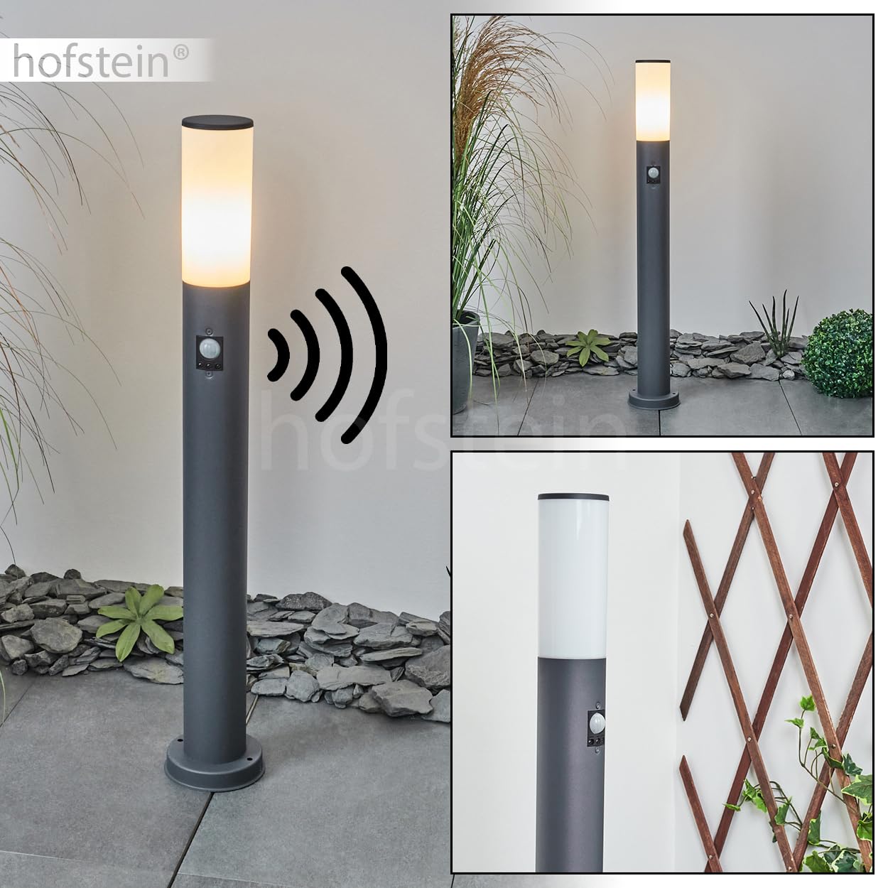 HOFSTEIN Wegeleuchte Caserta, Außenwegeleuchte mit Bewegungsmelder aus Metall/Kunststoff in Anthrazit/Weiß, moderne Außenleuchte für Garten, Außenbereich, Hof, Terrasse, Höhe 80 cm, E27, IP44