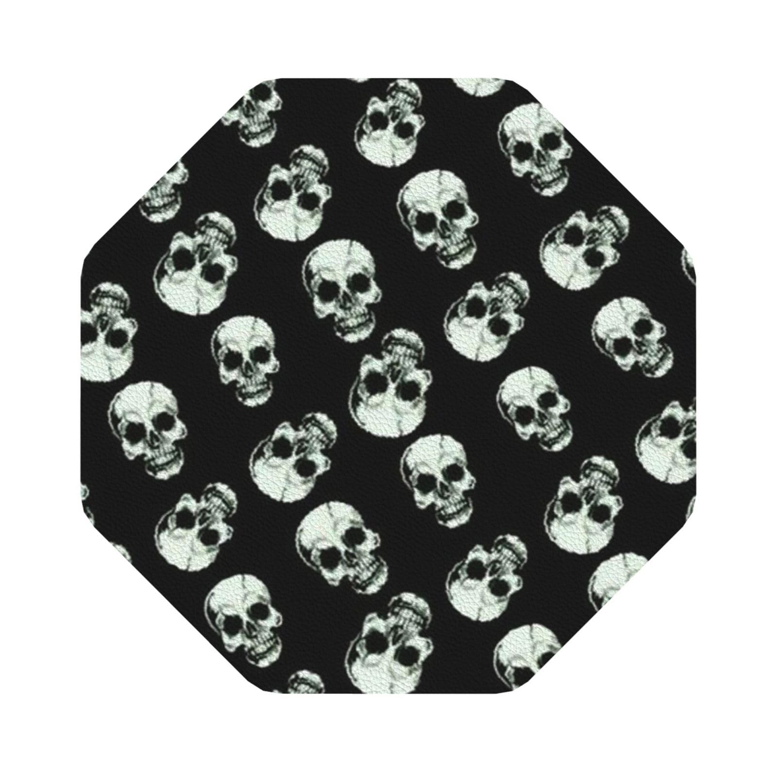black skull PU Leather Coasters Set of 6 Octagon Drink Coasters