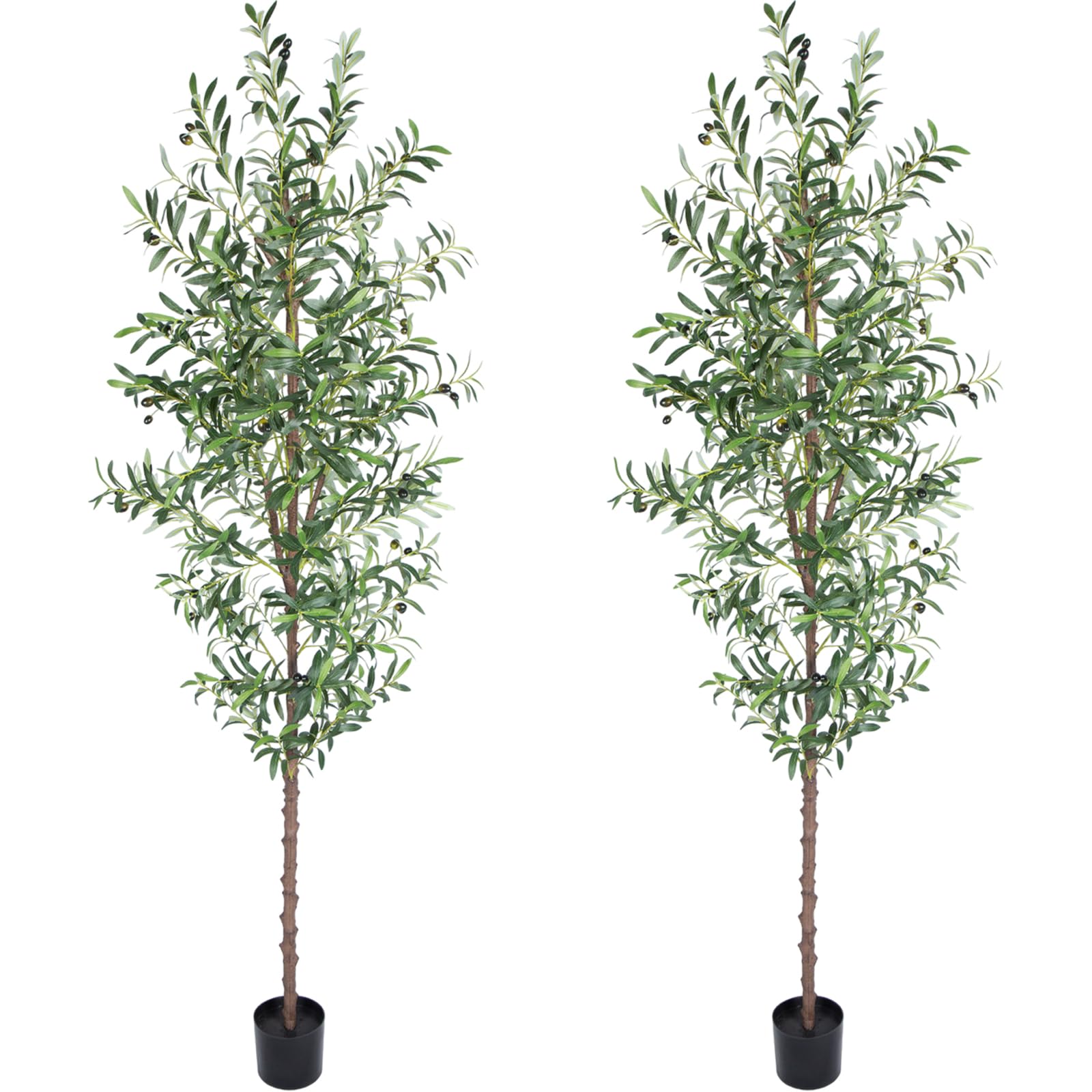 Artificial Olive Tree, 7FT Tall Faux Olive Trees 84in Outdoor Fake Potted Silk Plant with Trunk and Realistic 1048 Leaves and 40 Fruits for Modern Office Home Decor Indoor 2Pack