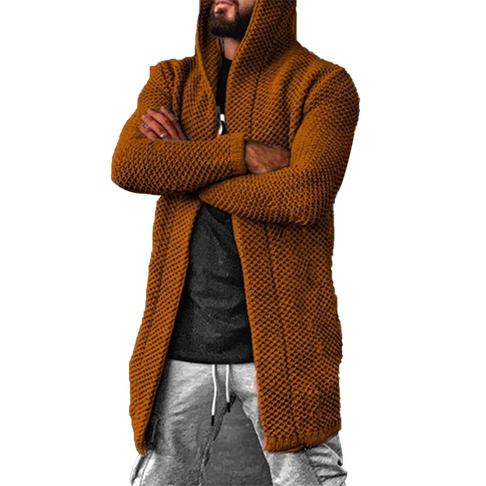Generisch Giacca da uomo con cappuccio, lunga per cardigan con cappuccio, tinta unita, a maniche lunghe, con cappuccio, leggera, oversize, casual, maglione outwear
