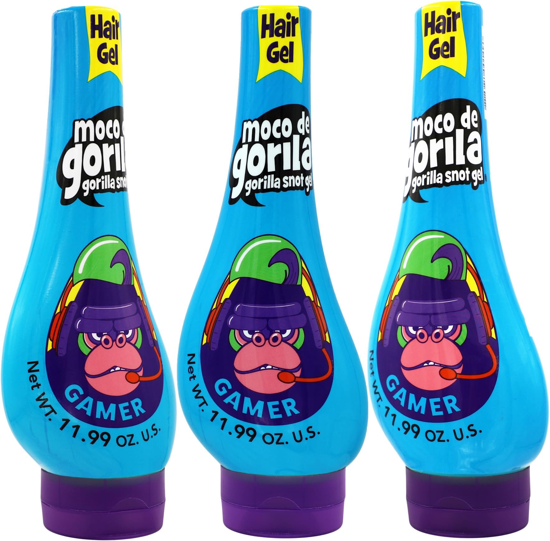 Gamer, Hair Styling Gel, Long-Lasting Hold, Reactivatable with Water, 3-Pack of 11.92 Oz Each, 3 Squeezable Bottles.