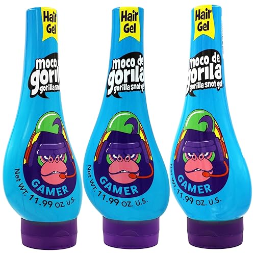 Moco de Gorila Gamer, gel para peinar el cabello, sujeción duradera, reactivable con agua, paquete de 3 unidades de 11.92 onzas cada uno, 3 botellas