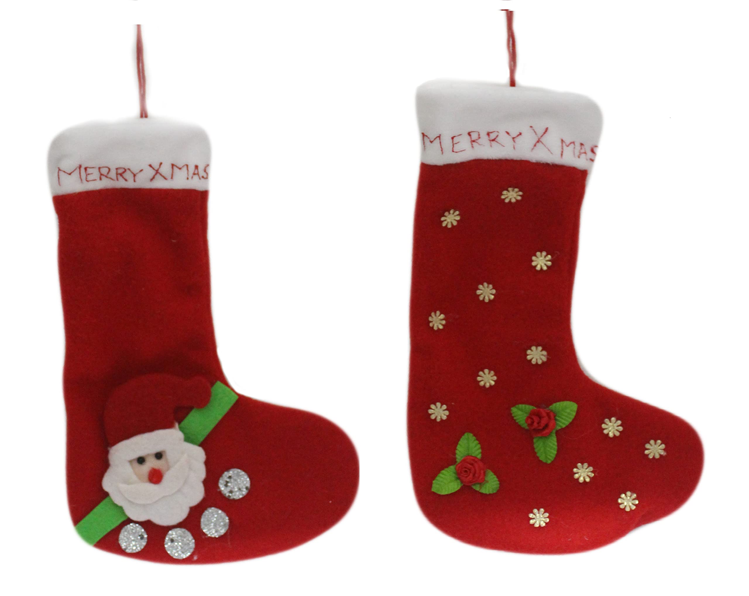 Tickles Merry Christmas Santa Claus Soft Sock for X-MAS Tree Kids Christmas Birthday Gift (Color: Red ; Size: 25 cm) (Set of 2)