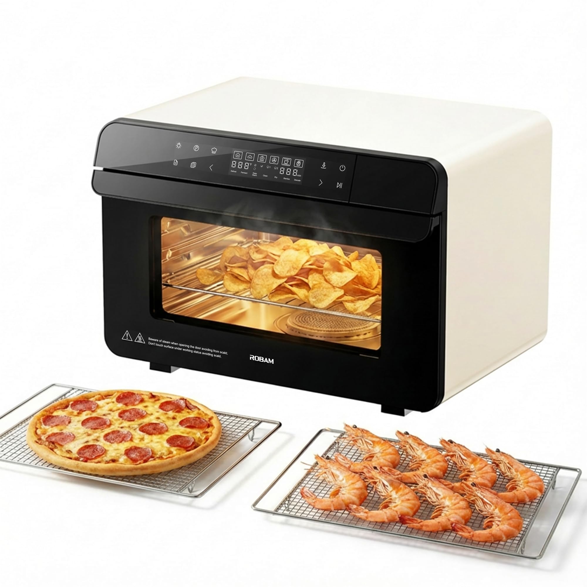 ROBAM Countertop Combi Steam Oven 20-in-1 Multifunction Air Fryer Convection Steam Roast Bake Multi-Stage Cooking Self-Clean Heat-Resistant 7