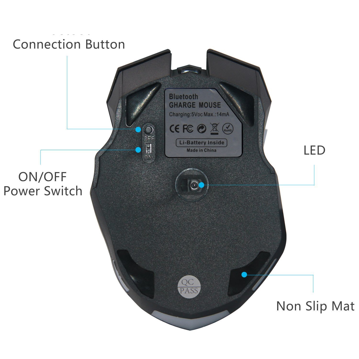 Souris Bluetooth Rechargeable LED Silencieuse - Double Mode BT5.1 Et 2.4G - DPI Réglable Pour PC Mac - Noir
