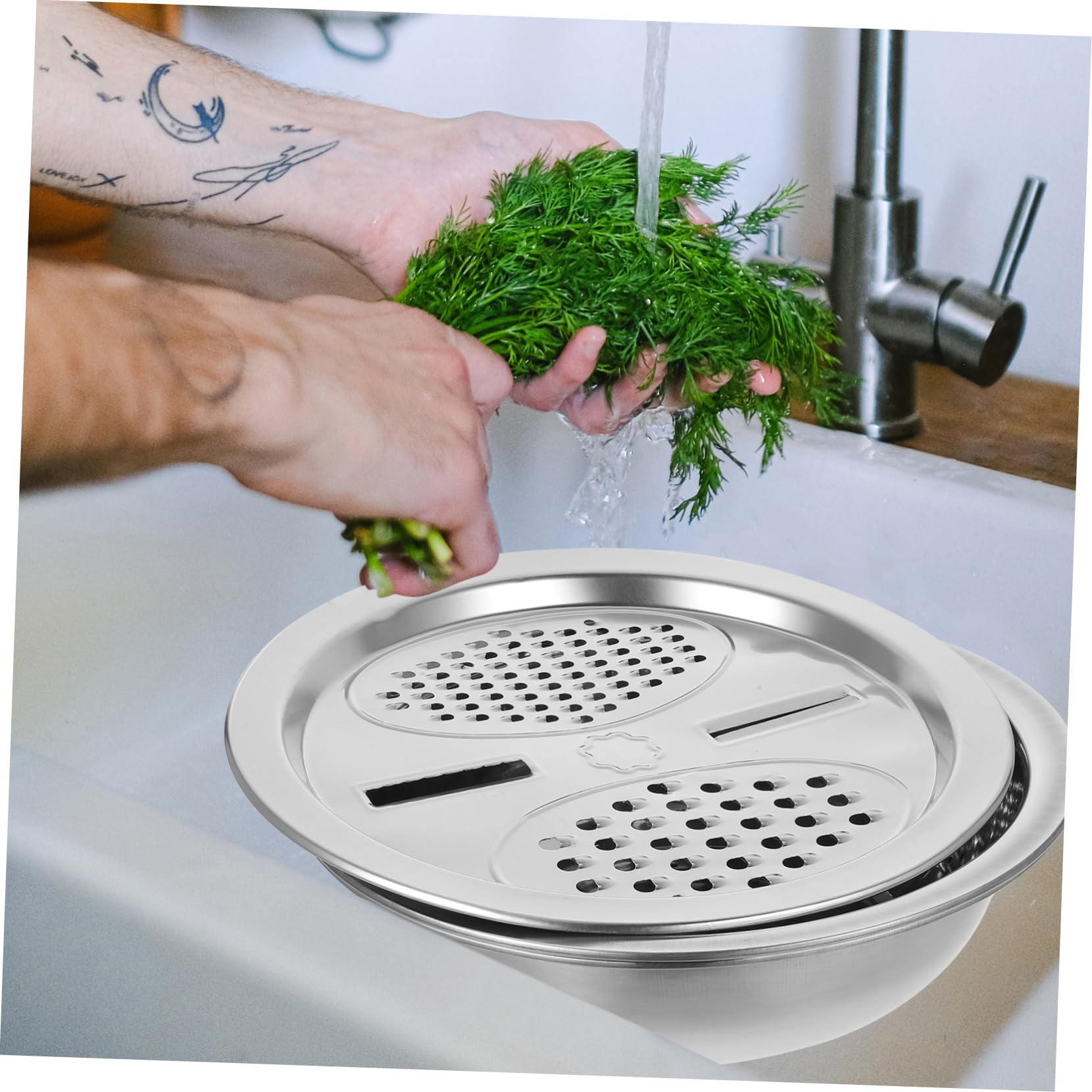 Colador Varios estilos Diseño de Drenaje Acero Inoxidable 3 Piezas de Apto para Lavar Frutas y Amasar Masa, Utensilio Multifuncional para Cocina para Uso Diario