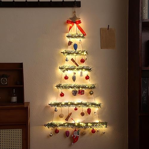 Árbol de Navidad para pared con luces, árbol de Navidad montado en la pared con luces LED, árbol de Navidad de pared de madera, decoración colgante