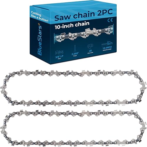 BlueStars Paquete de 2 cadenas de motosierra de 10 pulgadas, paso LP de 38 pulgadas, calibre de 0.050 pulgadas, 40 eslabones de transmisión, apto