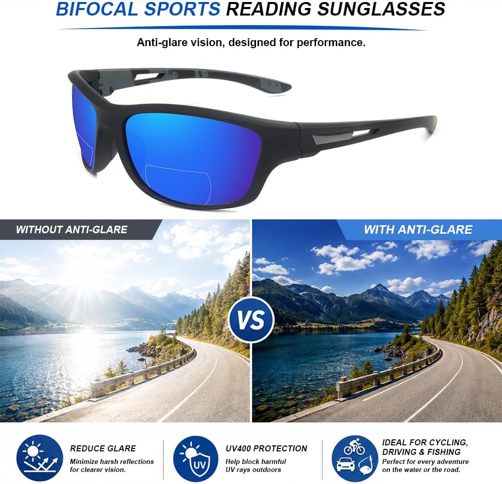 Bifocal Men Sunglasses Readers Built in Sports Frame Reading Glasses image 4