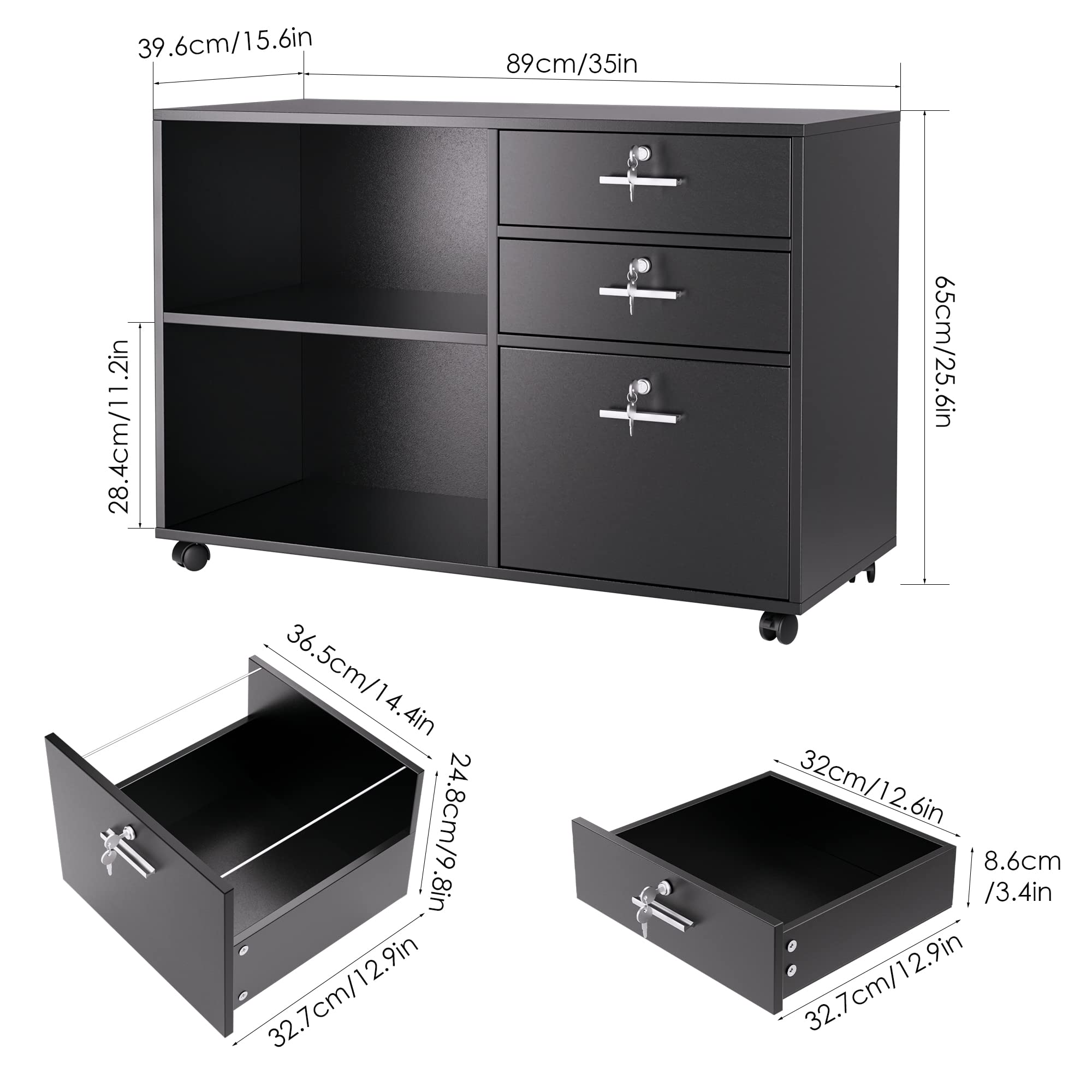 Buy Office File with 3 Drawers and Lock, Wood Lateral Filing