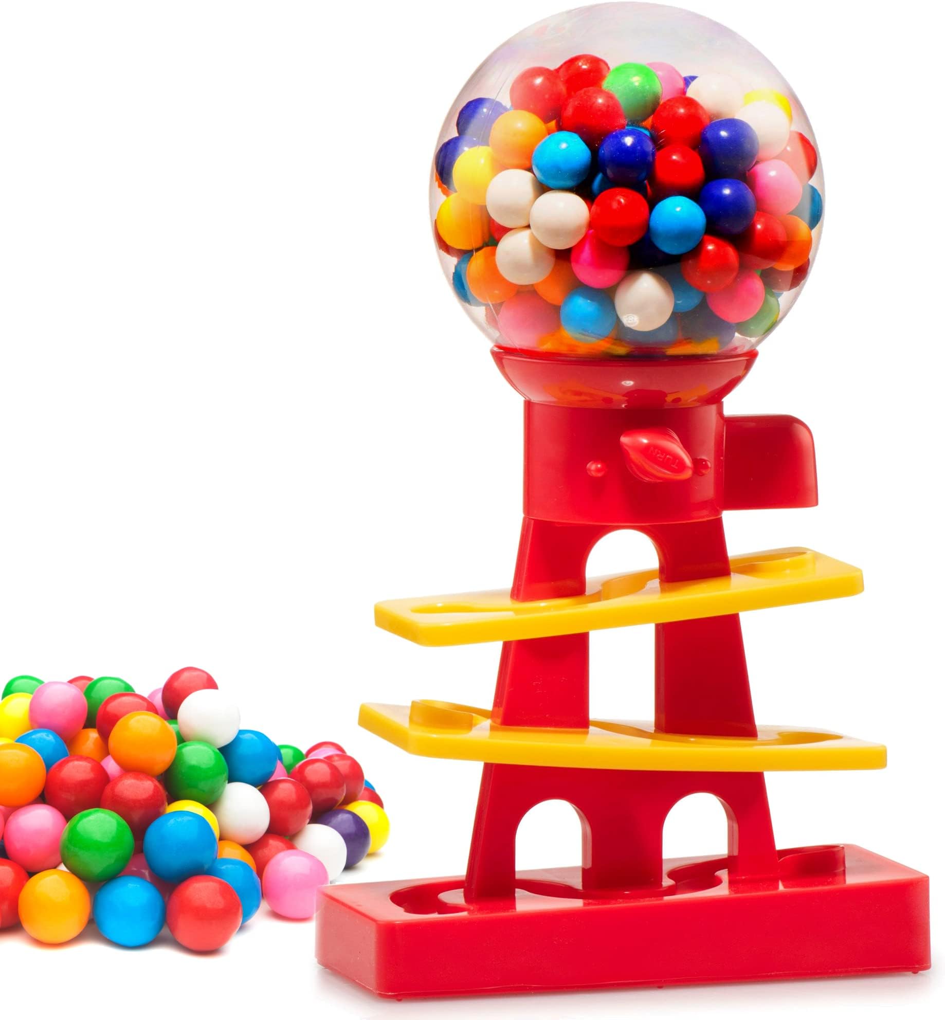 Tower Gumball Machine for Kids - 10" Gum and Toy Bank - Candy Dispenser Includes 25 Dubble Bubble Gum Balls - Great Gift Toy for Girls and Boys - Playo (Red)