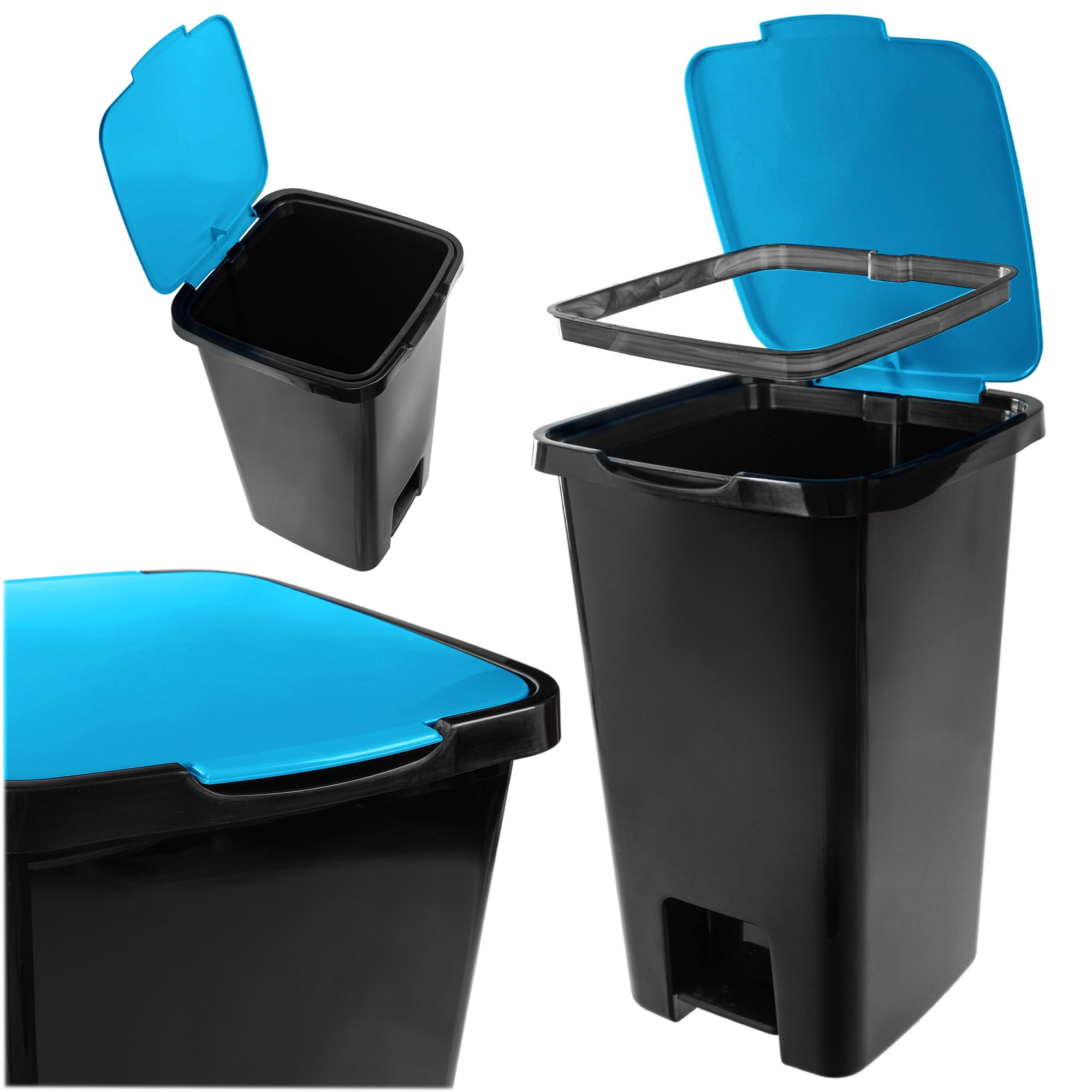 KADAX Cubo de basura con pedal de 45 litros, juego de 4 unidades, con pedal y tapa, cubo de basura grande para separación de basura, cubo de basura de plástico con pedal