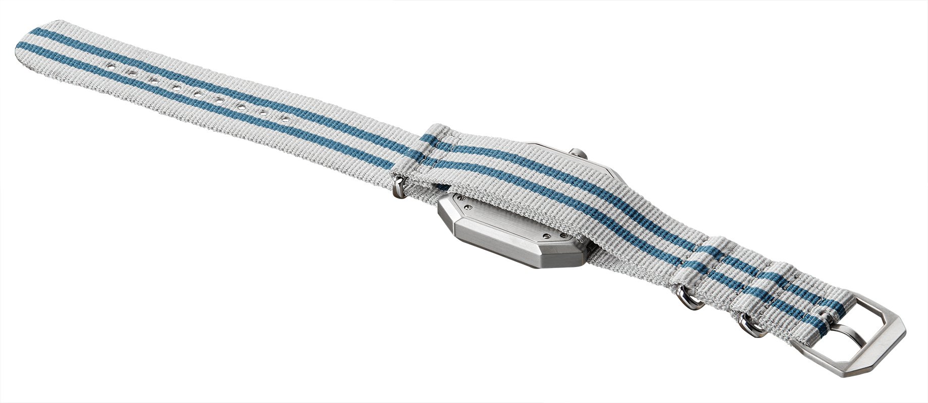 slow Jo 26 - Reloj Suizo Unisex de 24 Horas Plateado, con Correa de Nylon Gris/Azul