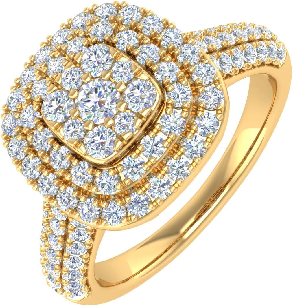 1 Carat Cushion Shape Halo Diamond Engagement Ring in 14K Solid Gold - IGI Certified