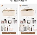 Prite Makeup Bag for Women Travel Waterproof Vegan Leather Cosmetic Bag Open Flat Toiletry Bag with Clear Divider and Handle (Beige) | Clear Divider, 2 Compartments, Waterproof, Vegan Leather, Elastic Slot, Handle, Lightweight, Large Capacity, Easy C