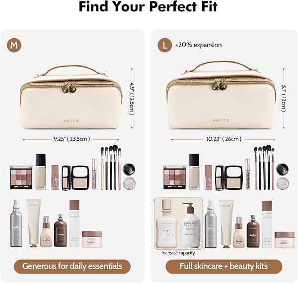 Prite Large Capacity Makeup Bag Portable Travel Cosmetic Bag Waterproof Toiletry Case with Clear Divider and Handle - 2