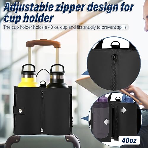 Miniatura 4 de Portavasos de equipaje para maletas, portavasos, plegable, portátil, con asa y gancho, soporte para bebidas de equipaje para dos tazas de café,