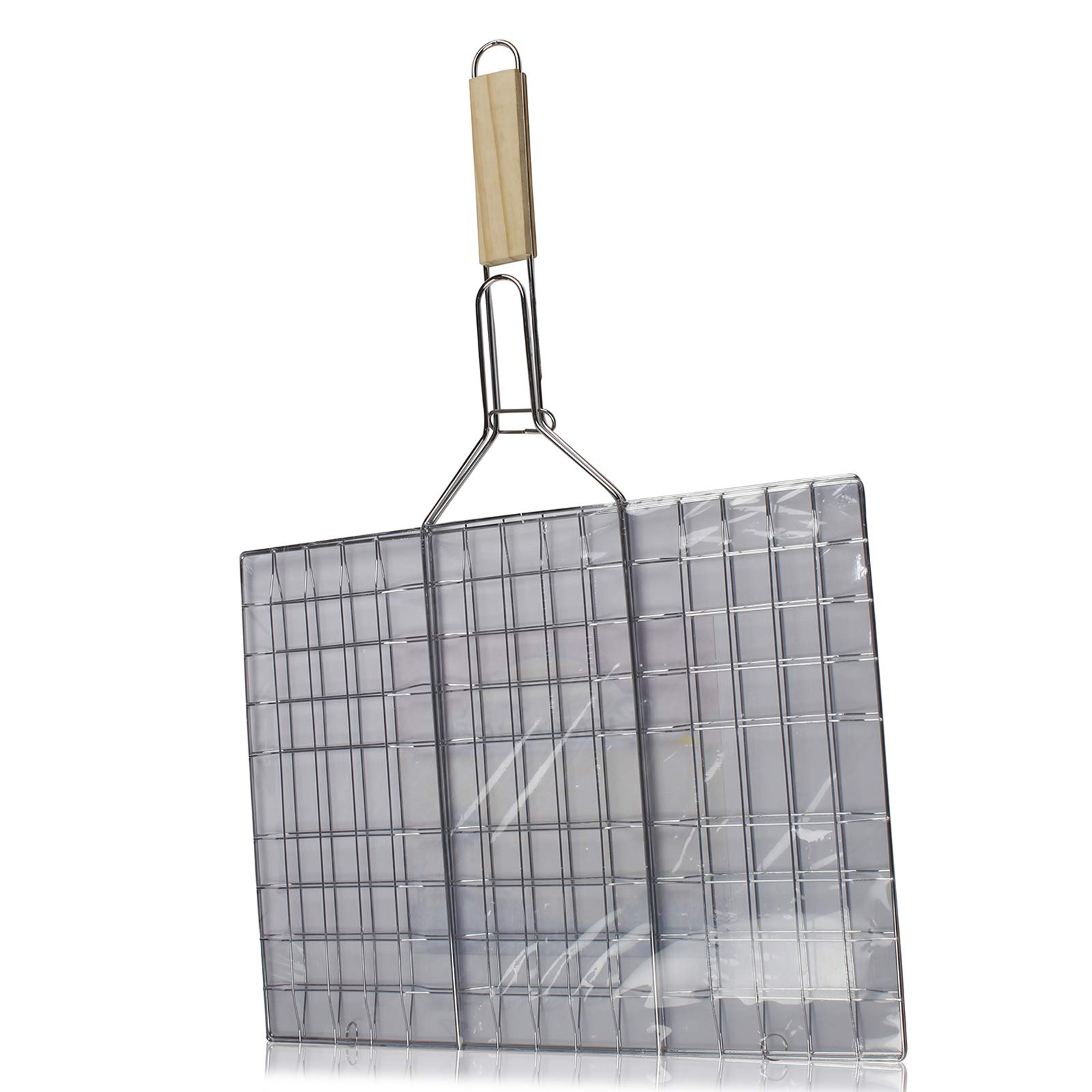 Picnic Time BBQ Grill Basket With Wood Handle, 40 X 30, Large, Silver