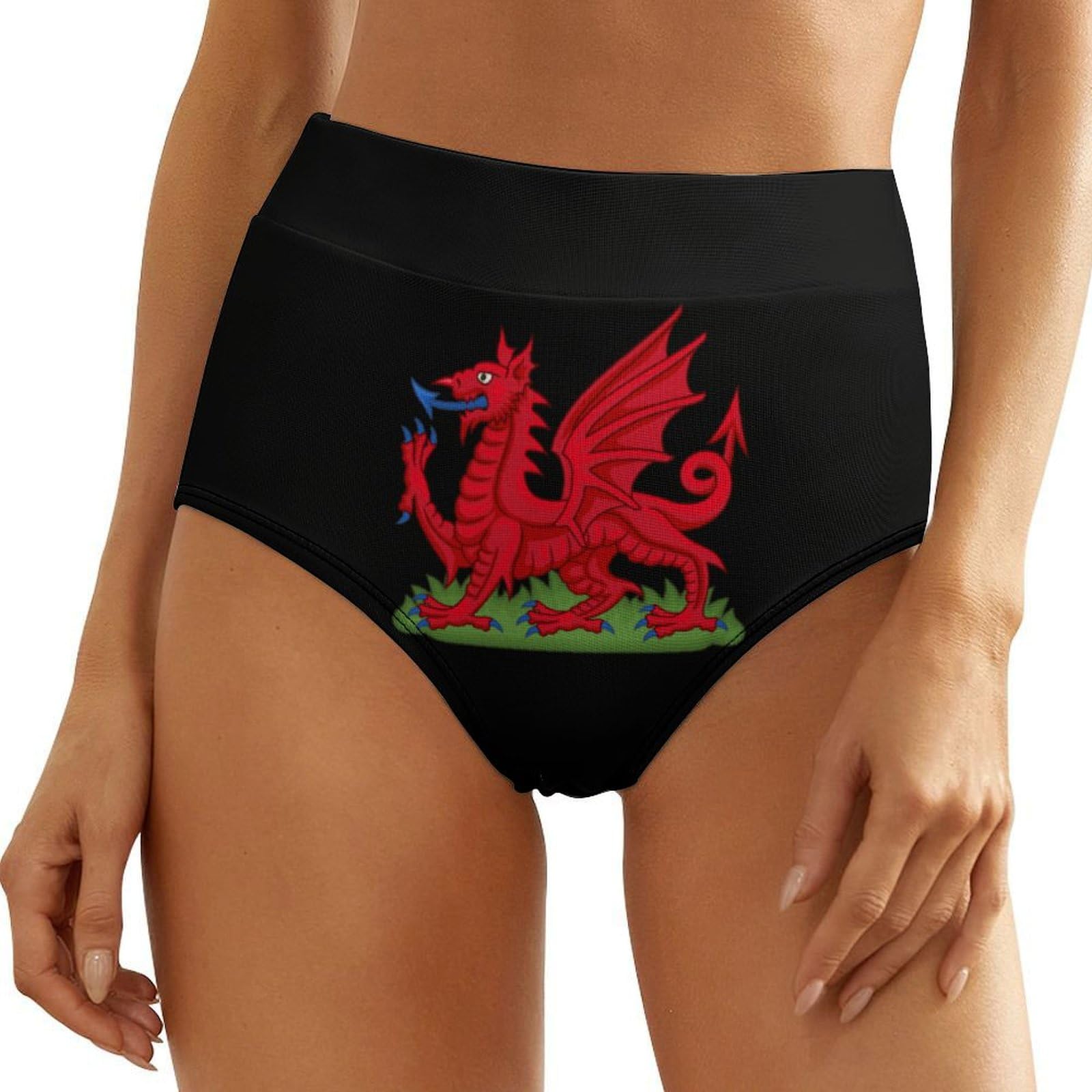 Kwqdozf Women's As Pic Welsh Dragon Flag High Waist Underwear Breathable Thong Panties Funny Brief