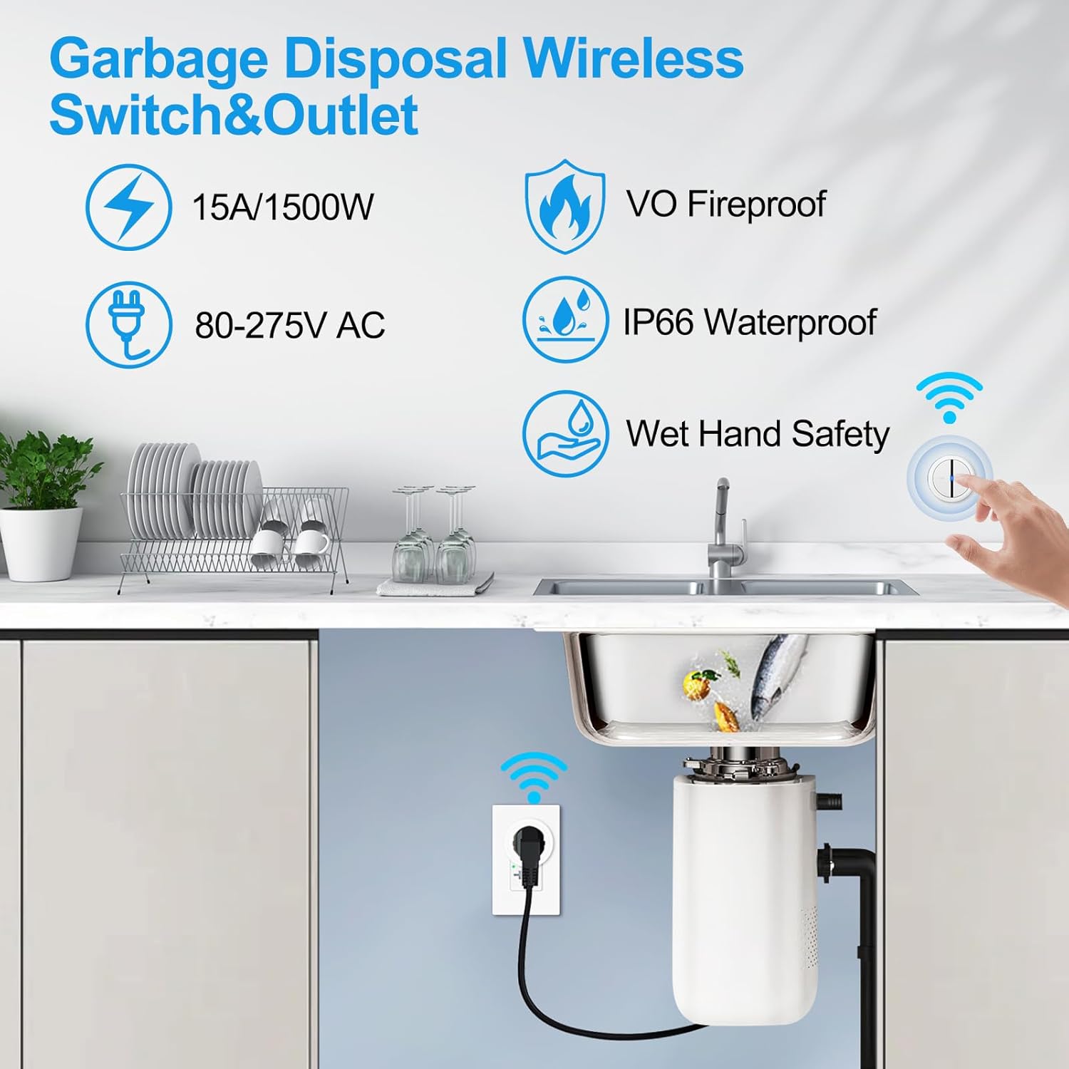Greencycle Wireless Remote Control Outlet Plug with Switch,On Off Outlet Switch for Light,15A,Renmote Control for Indoor Lights,Lamps,Household,300ft Long Range,No Wiring,Appliances,White,8PK