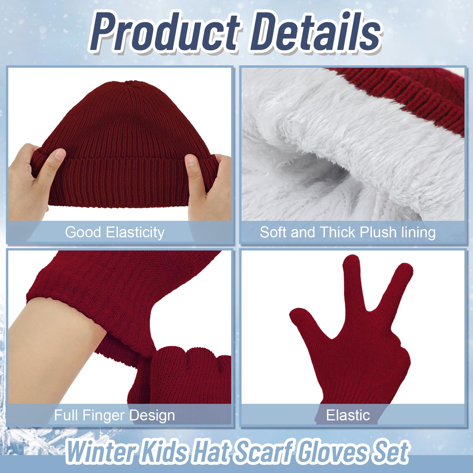 Lot de 12 bonnets, gants et écharpes pour enfants de 5 à 8 ans - Bonnet tricoté - Moufles de ski - Gants et écharpes chaudes - Cadeau idéal pour garçons et filles, Classique, 6.7 x 8.3 inches/ 17 x 21