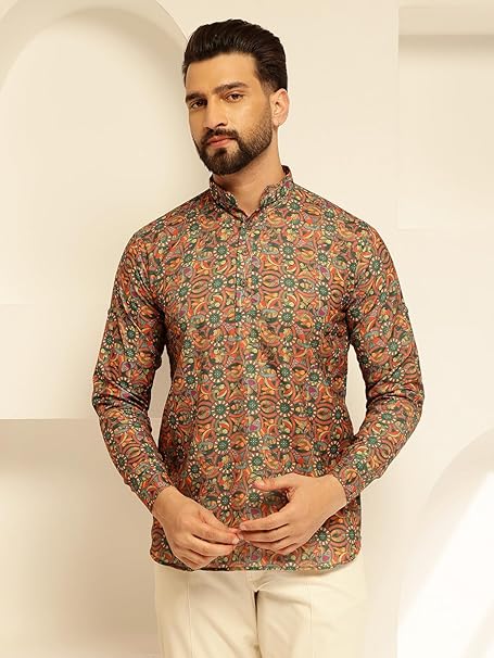 SOJANYA (Since 1958 Men's Cotton Linen Only Short Kurta with Geometric Print - Image 7