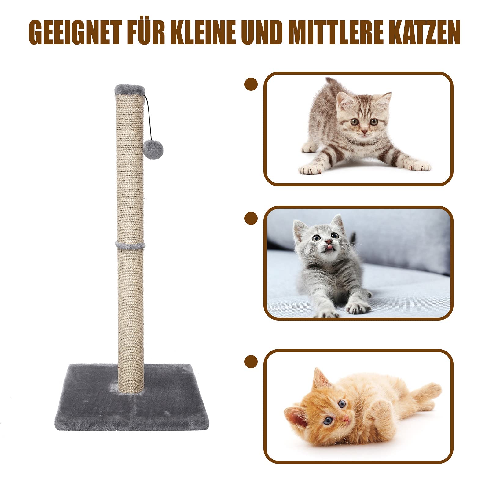 Poils bebe Rascador para gatos grandes, 74,5 cm, árboles rascadores y torres con cuerda de sisal, muebles para gatos y gatos medianos para jugar con bola colgante.