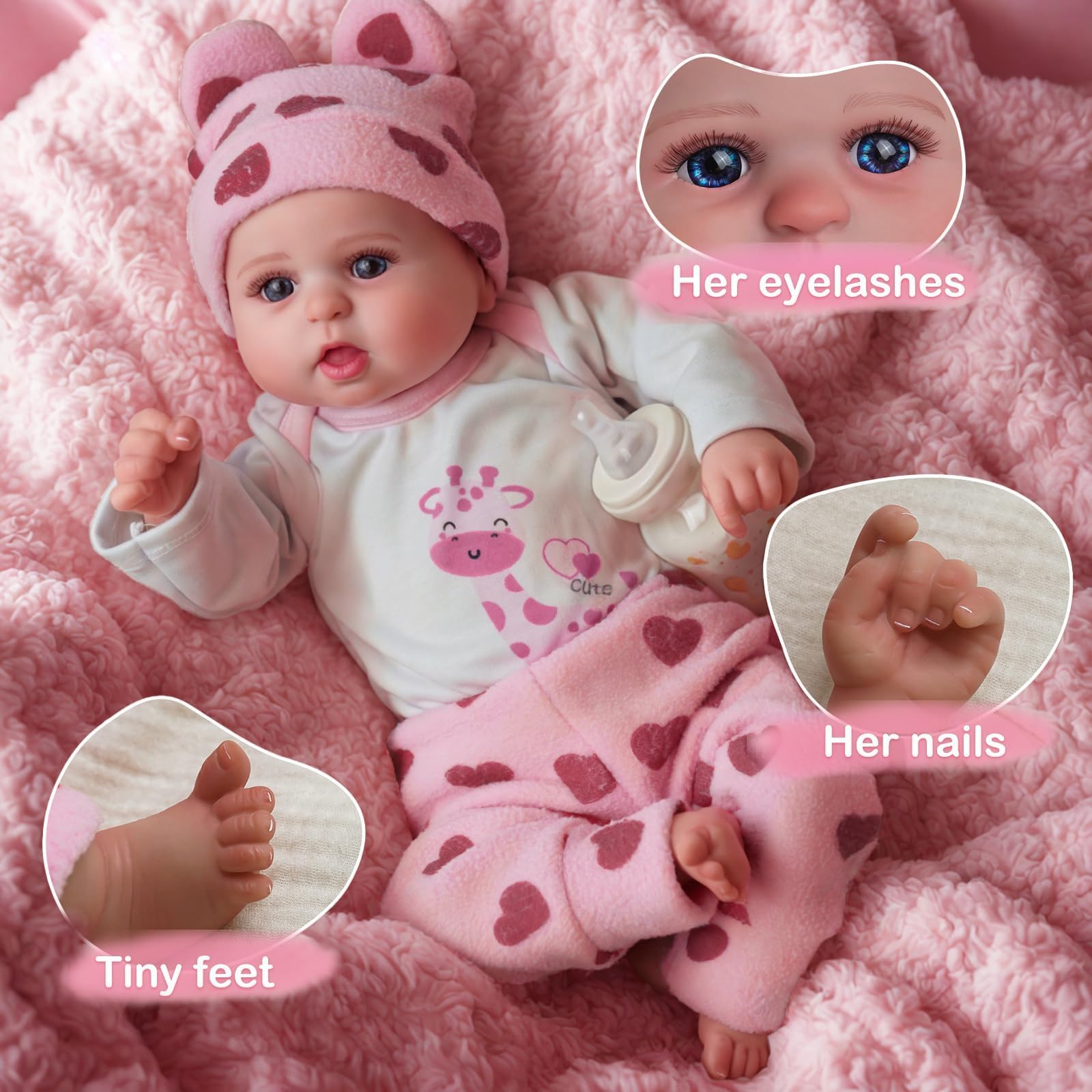 BABESIDE Bambole Reborn Bambina 43cm Arti in Vinile Realistici Corpo Morbido