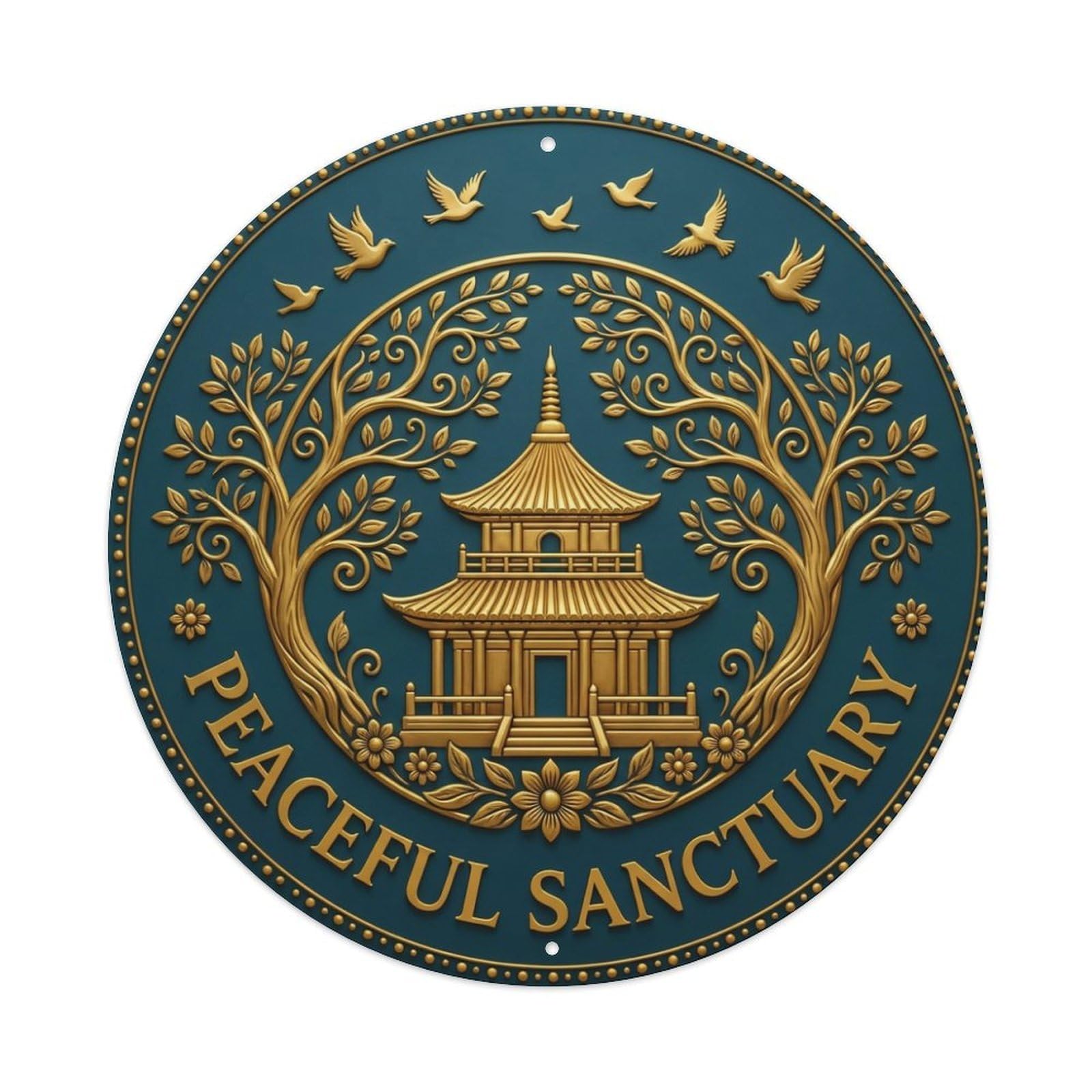 Vintage Peaceful Sanctuary Flower Zen Yoga Metal Tin Sign