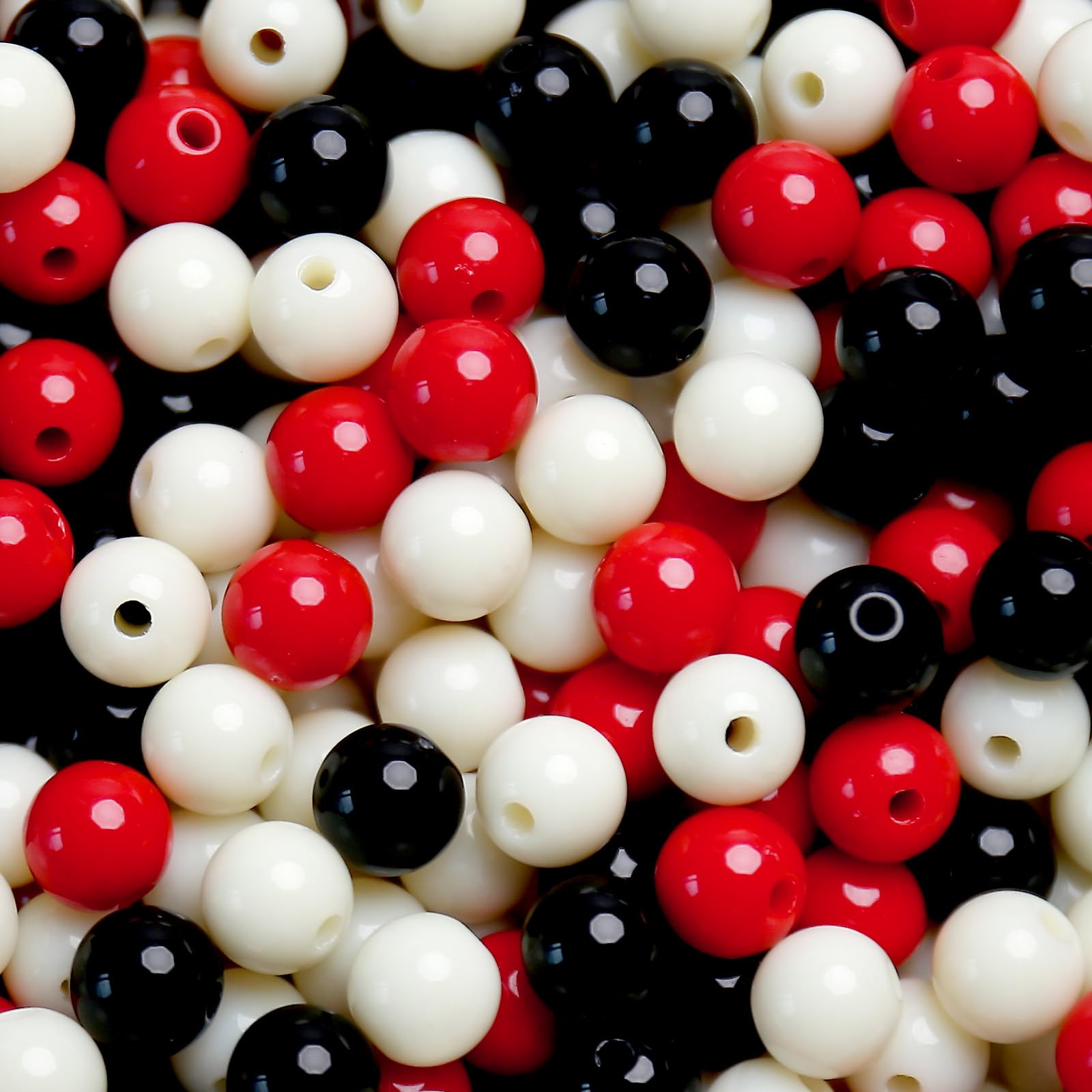 500PCs 8mm Mixed Color Acrylic Round Beads, Assorted Plastic Gumball Bubble Gum Beads with Hole Pastel Loose Beads Bulk for Jewelry DIY Making Crafting Supplies (Red Black Series)