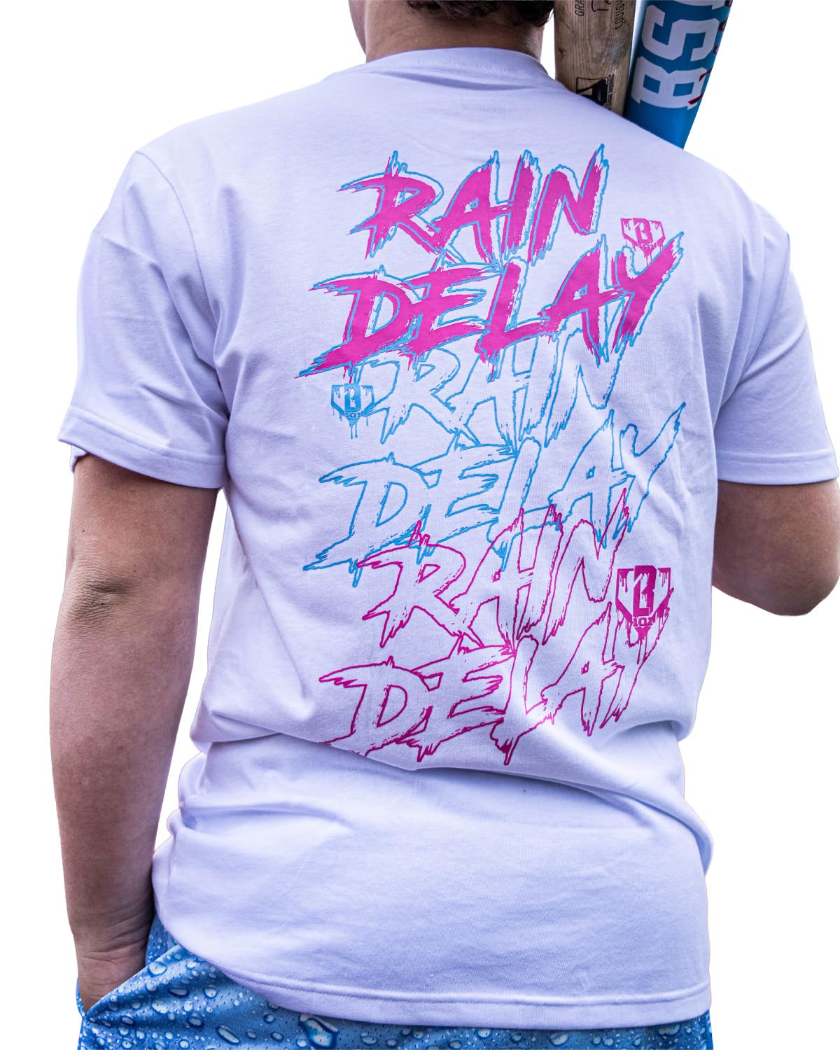 BL101 Adult Rain Delay Baseball Graphic Tee for Men - Cotton Candy, M