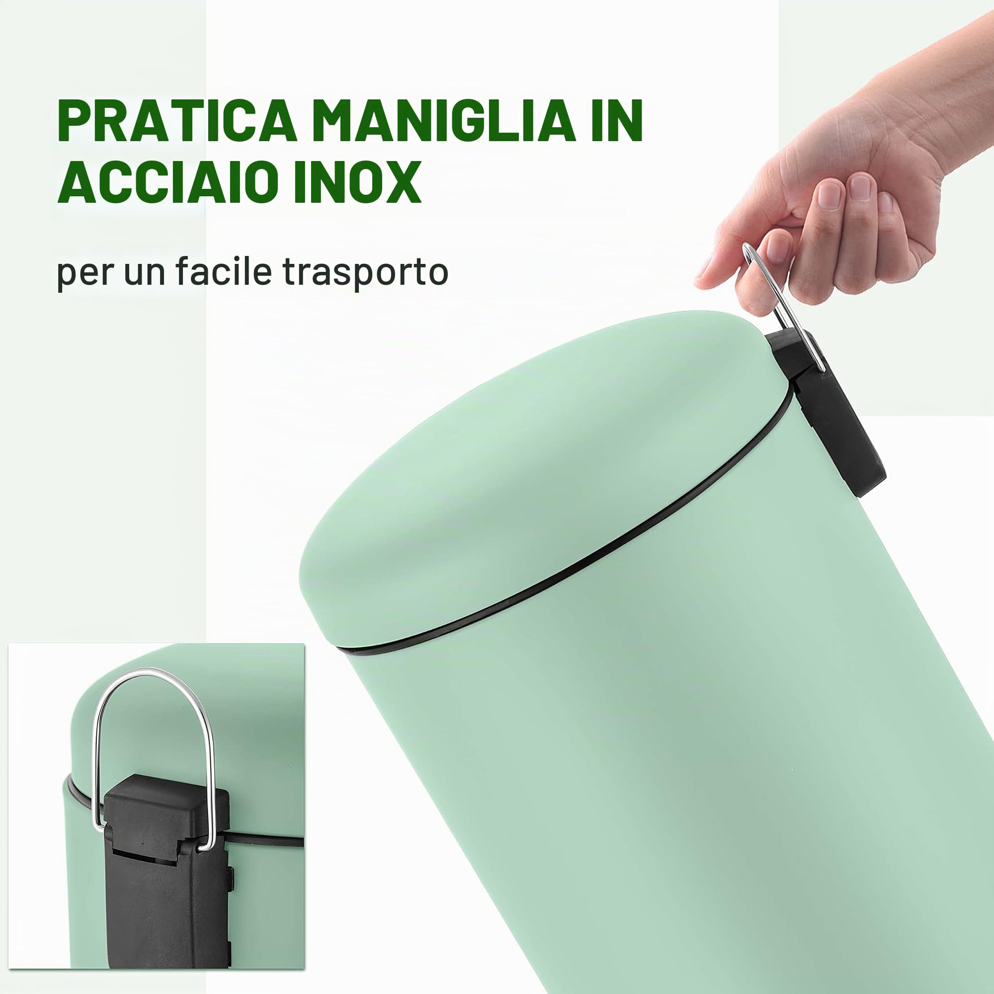 Ribelli Pattumiera in acciaio inox cestino pattumiera a pedale contenitore rifiuti 30L rotondo, colorazione:menta