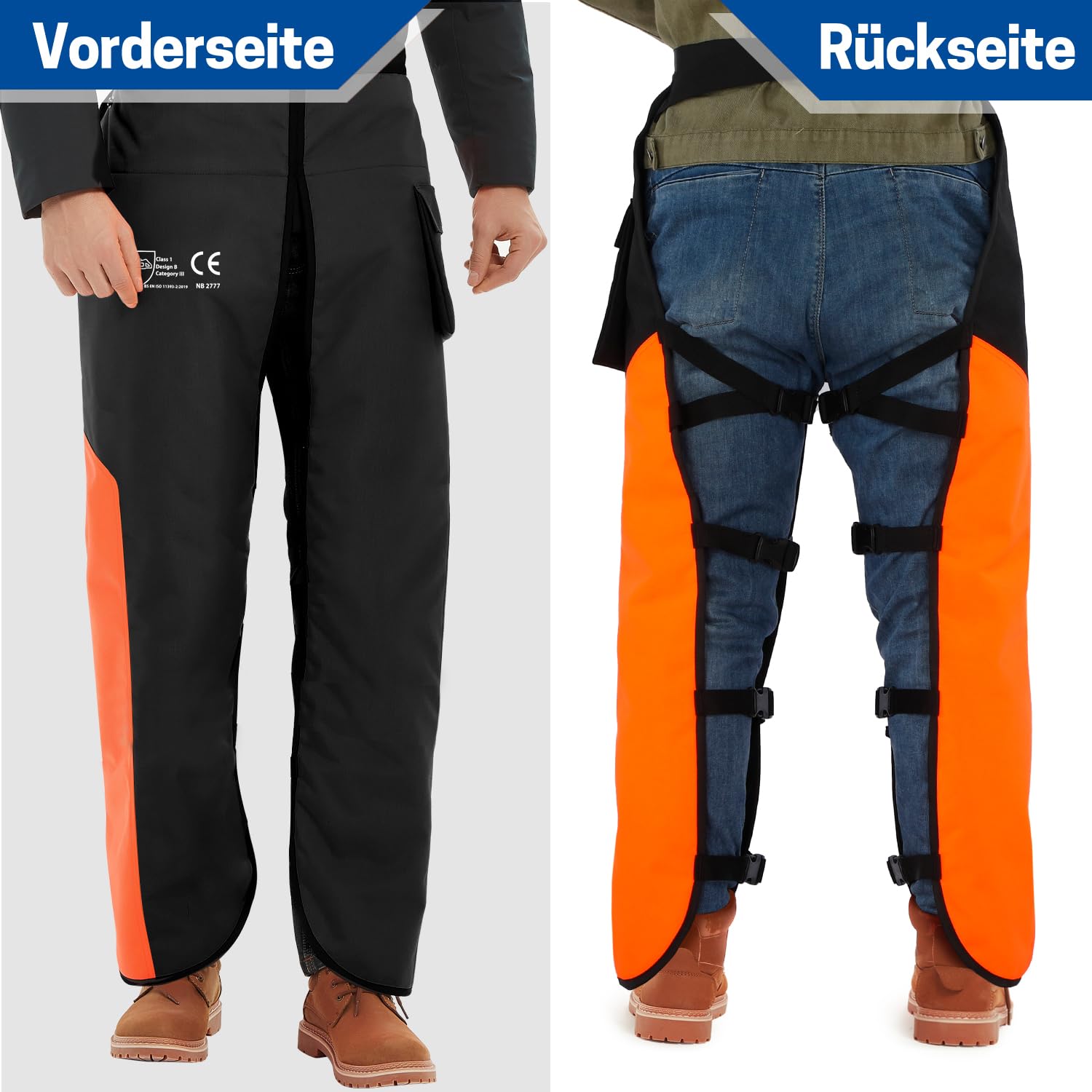 Uniwersalne legginsy ochronne do pił łańcuchowych, 8-warstwowe, regulowane ochraniacze na spodnie, fartuch do piły łańcuchowej, spodnie ochronne, wyposażenie ochrony leśnej - tylko ochrona