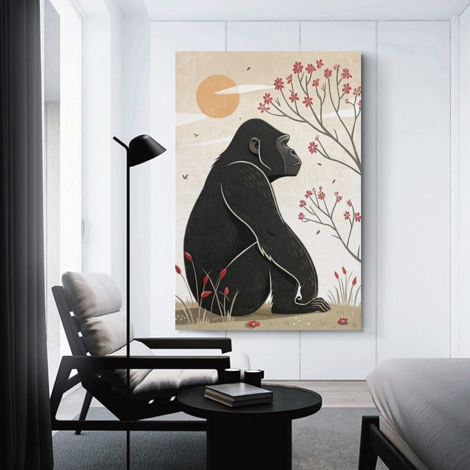 Junmoney Gorilla Sitting Under Cherry Blossoms Canvas Art Print, 20x30inch(50x75cm), for Bedrooms, Workspaces And Everyday Interiors, A Flexible Wall Accent for Shared Spaces