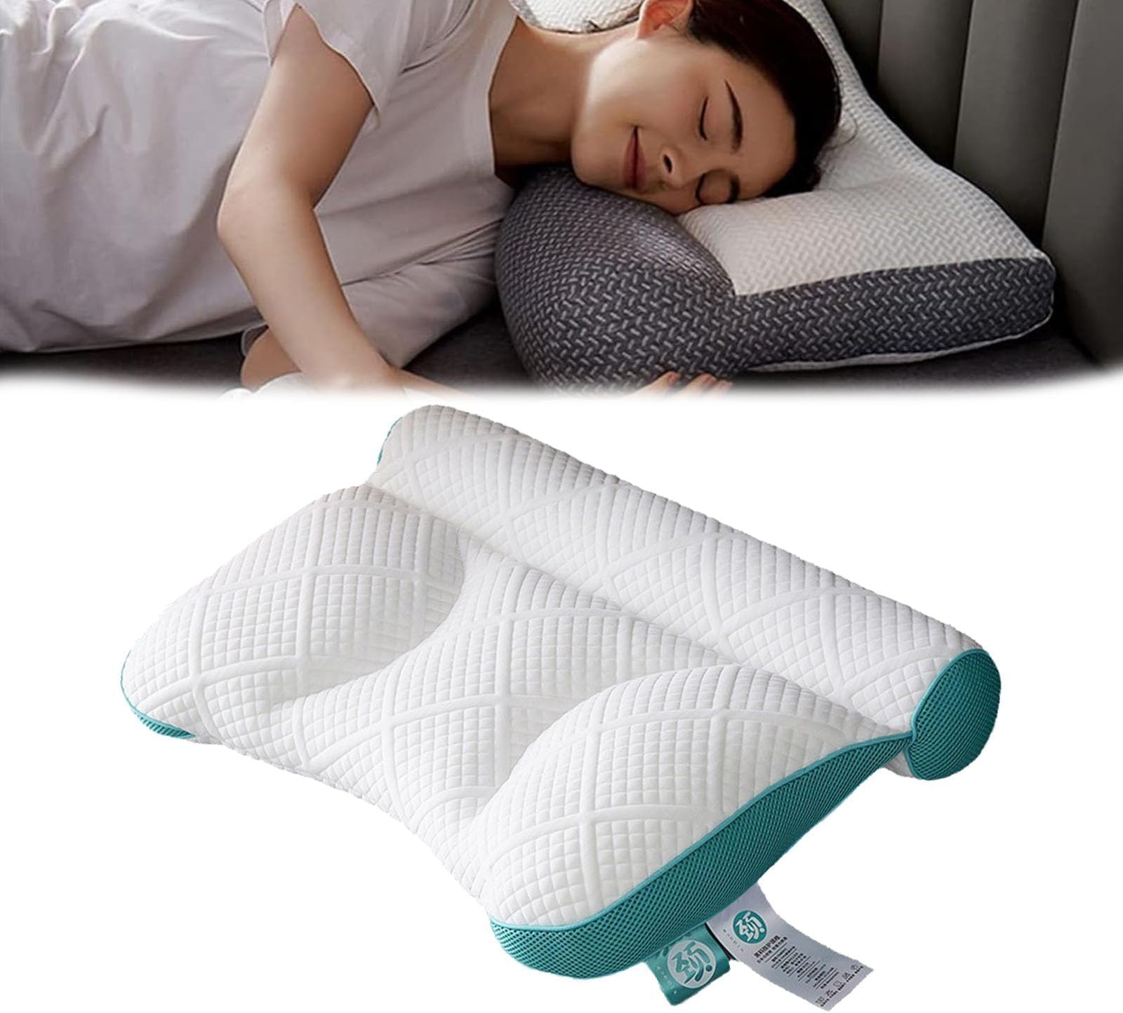 XBAILAZ Sleep Enhancing Cervical Support Comfort Goose Down Pillow, Ultra-Comfortable Ergonomic Neck Support Pillow for Back and Neck Pain Relief (1pcs-Green) 1pcs-green 1pcs-green