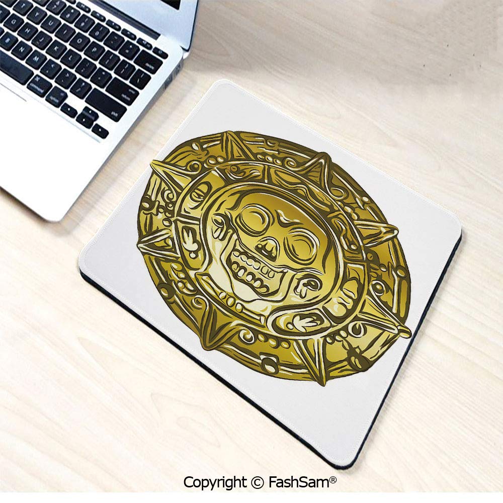 Personalized 3D Mouse Pad Gold Money Pirate Coin Medallion Scary Skull Figure Ancient Antique Currency Print Decorative for Laptop Desktop(W9.85xL11.8)