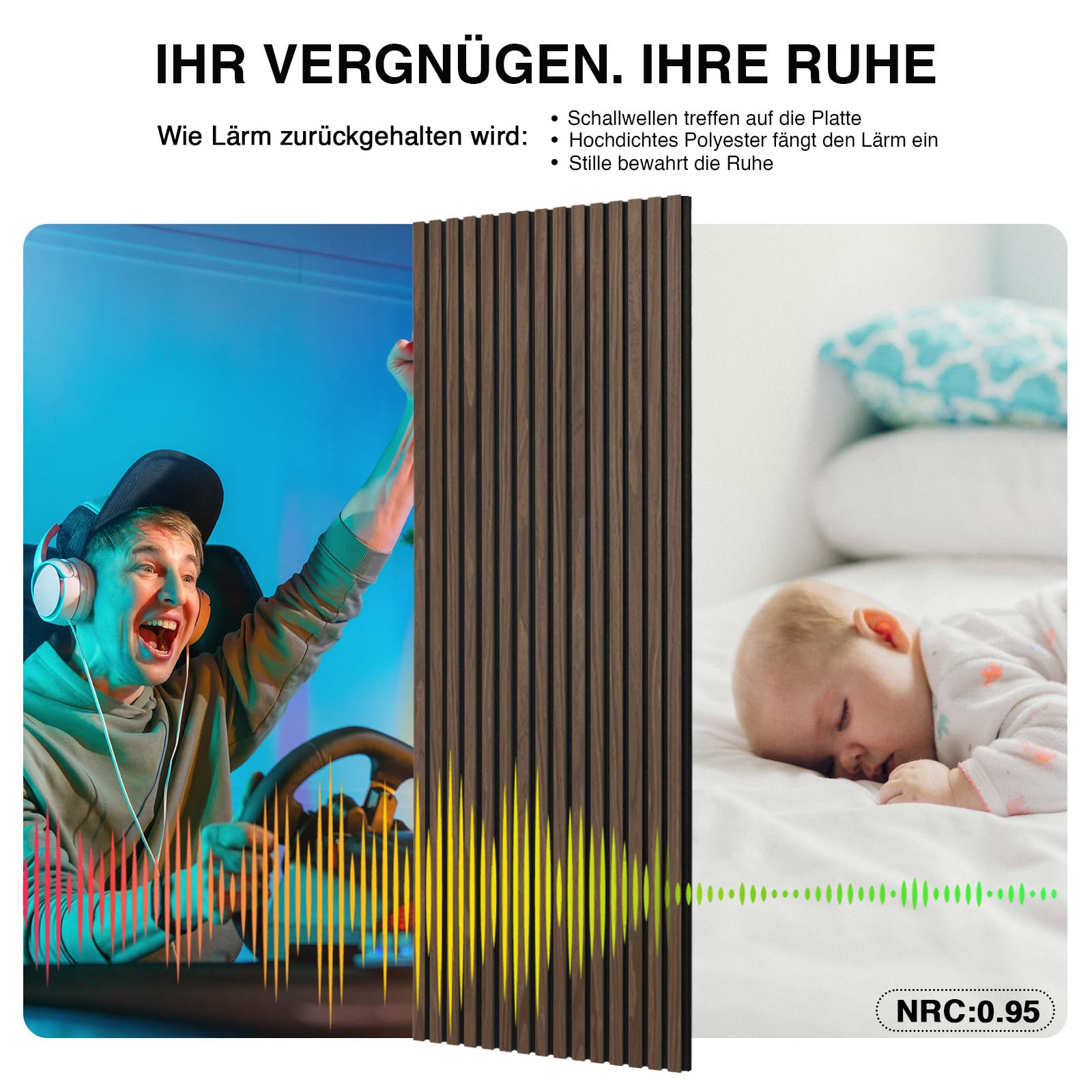 Akustikpaneele Holz 120x60cm-4er Set(2,88m²) 3D Wandpaneele mit Holzfurnier & Filz, Akustik Holzpaneele Wand Für Studio, Wohnzimmer & Büro|Dekorative Wandverkleidung Innen Dunkel Walnuss#11