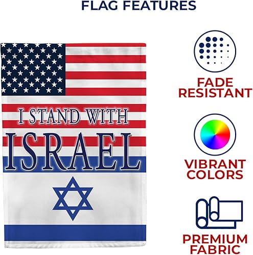 Miniatura 5 de Bandera de jardín con texto en inglés "I Stand with Israel", bandera de Estados Unidos de 12.5 x 18 pulgadas, bandera de doble cara con apoyo para