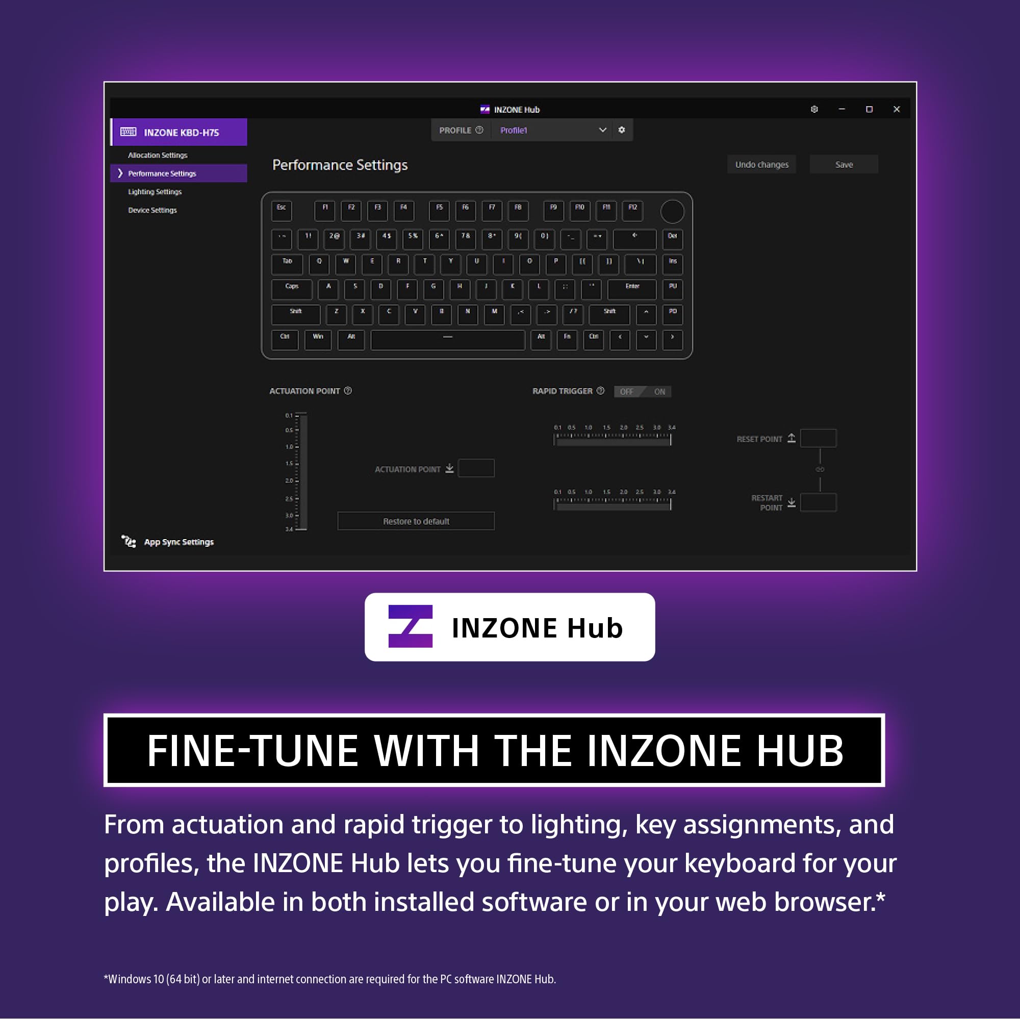 Sony INZONE KBD-H75 75% Wired Aluminum Chassis Gaming Keyboard, Hall-Effect Switch, Rapid Trigger, Adjustable Actuation Point, 8000 Hz Polling Rate, RGB Lighting, Volume Dial