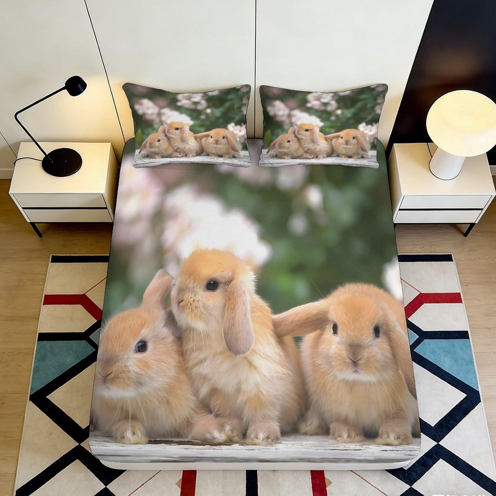 Pnayamiorkfel Style-8 3D Printed Bunny Garden Fitted Sheet Microfiber Soft Breathable Rabbit Meadow Bed Cover For Bedroom Guest Room Decor 90X200x25cm