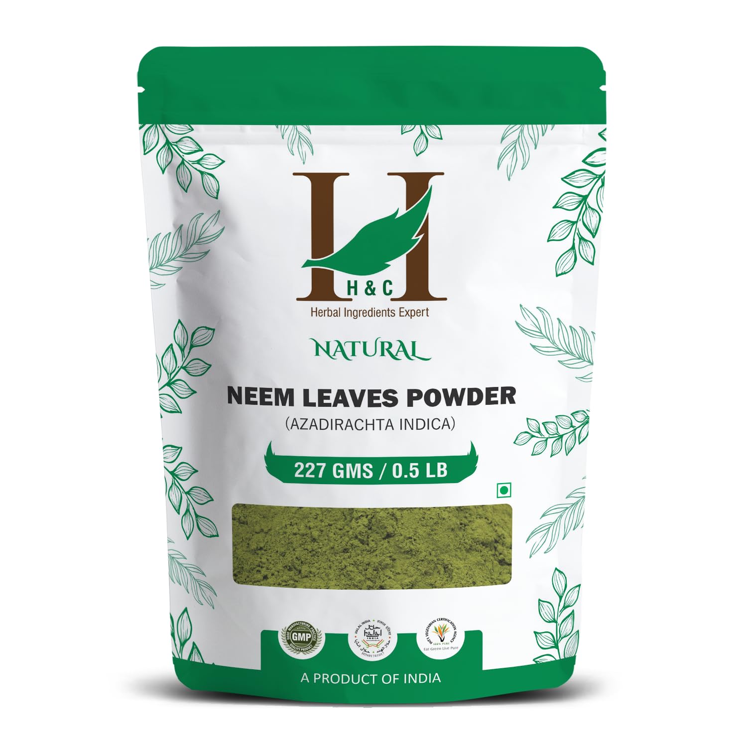 H&C Natural Neem Leaves Powder, 227 Grams (1/2 lb) 8 Ounce (Pack of 1)