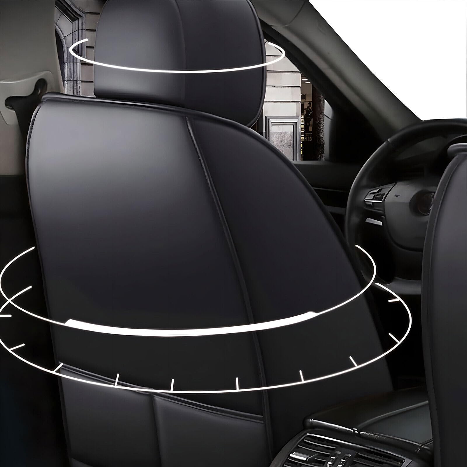 Wasserdicht PU Leder Autositzbezüge Fit für Volkswagen Auto Vordersitz 2 Stück Set (schwarz) | Wasserdicht PU Leder,Kompatibel mit Airbags und Sitzbelüftungs-/Sitzheizungsfunktionen